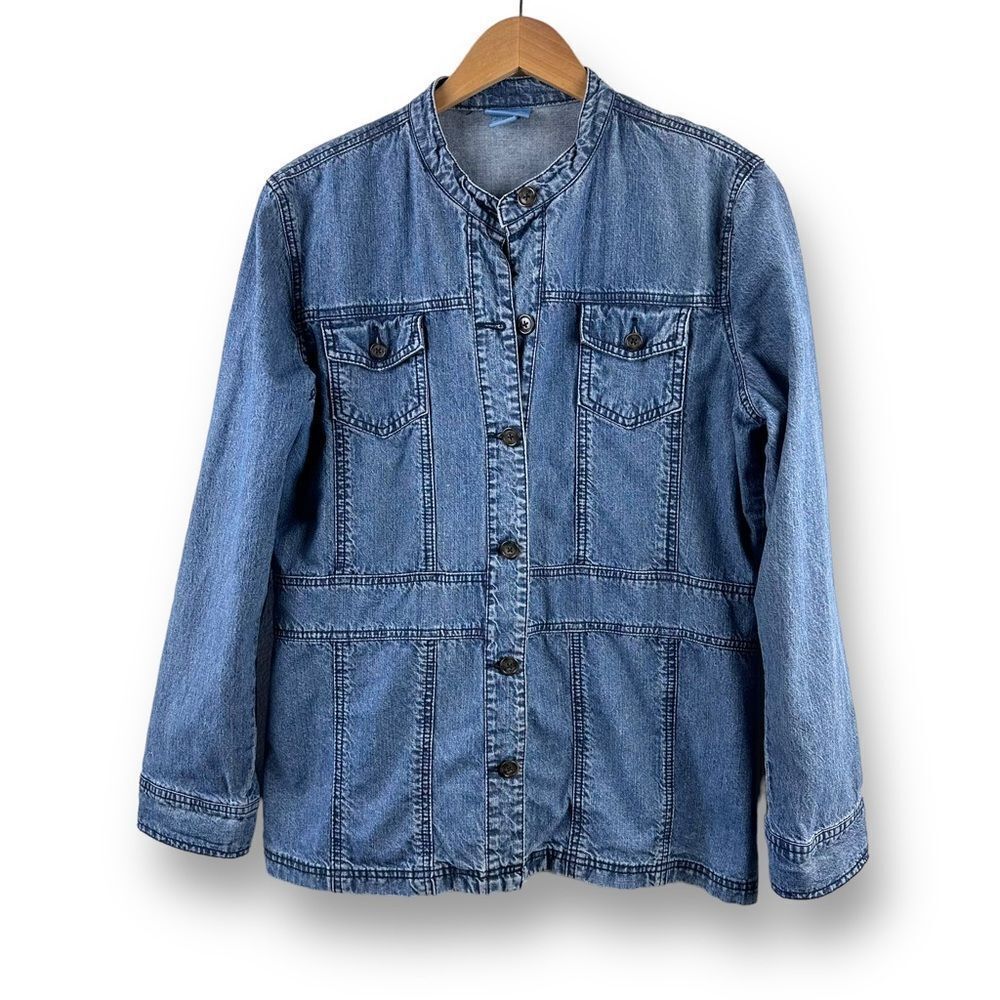 Classic Elements Women's L Denim Shacket Shirt Jacket Blue Barn Chore Casual